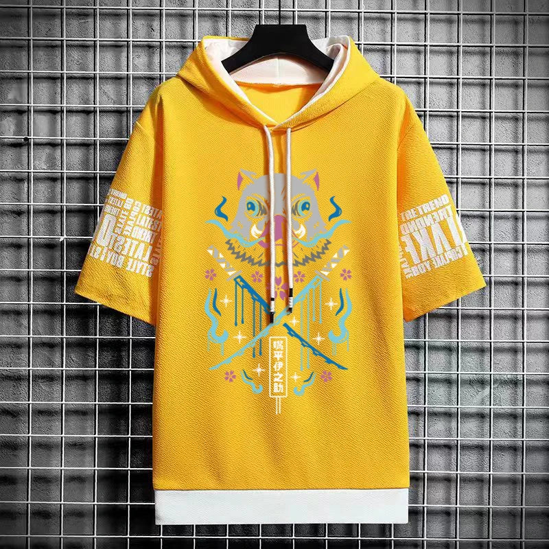 Men's Winter T-Shirt - Hooded Short Sleeve Streetwear