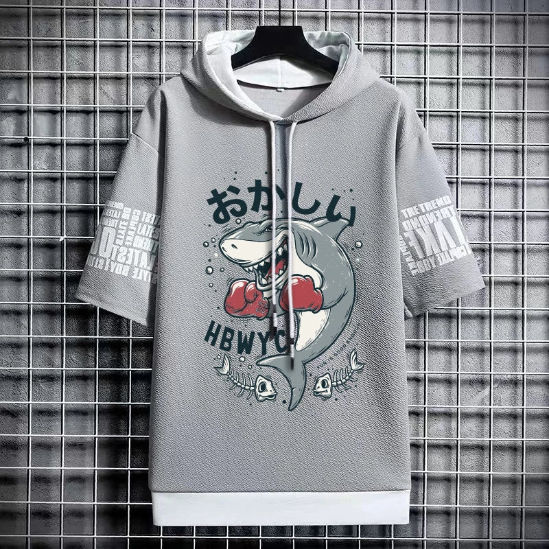 Trendy Men's Cartoon Hooded T-Shirt - Winter Streetwear Top