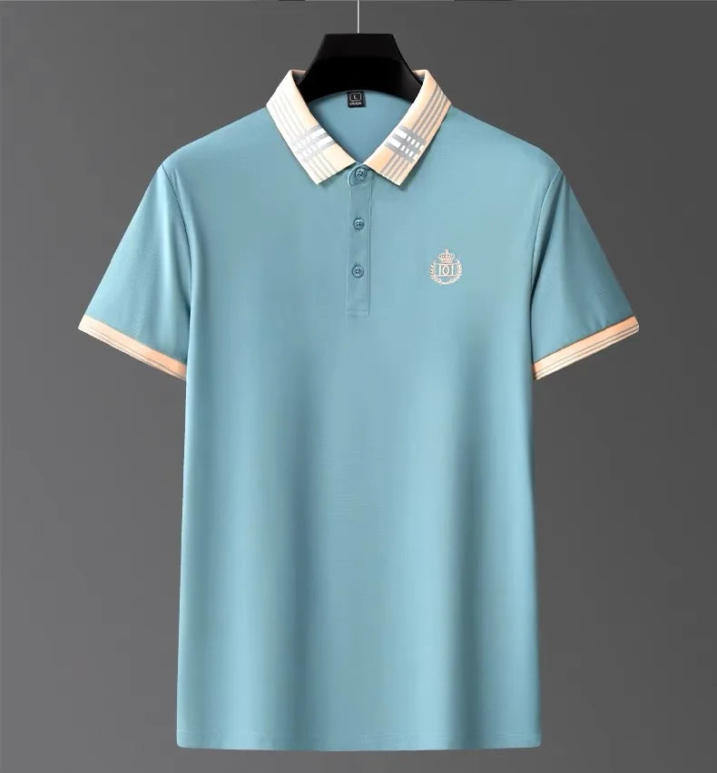 Men's Summer Polo T-Shirt - Crown Embroidered Casual Top