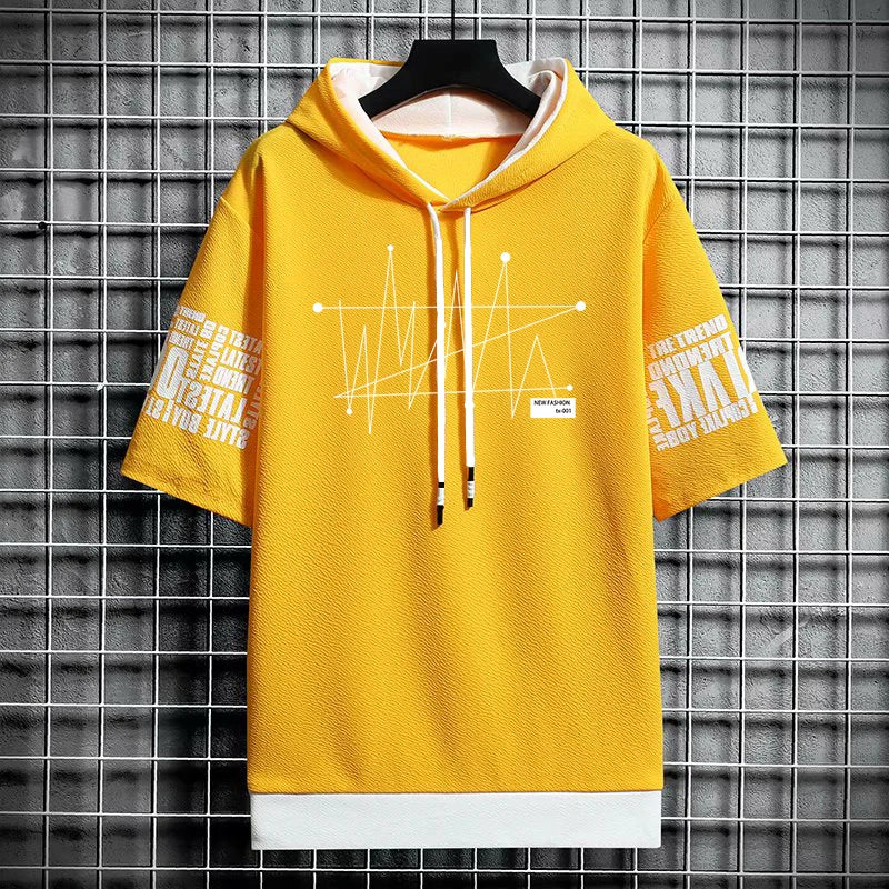 Men's Winter Hooded T-Shirt - Stylish Graphic Streetwear