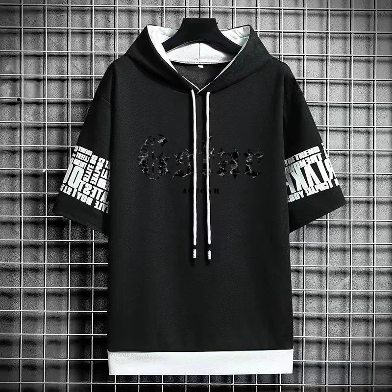 Trendy Men's Hooded T-Shirt - Hip Hop Harajuku Style