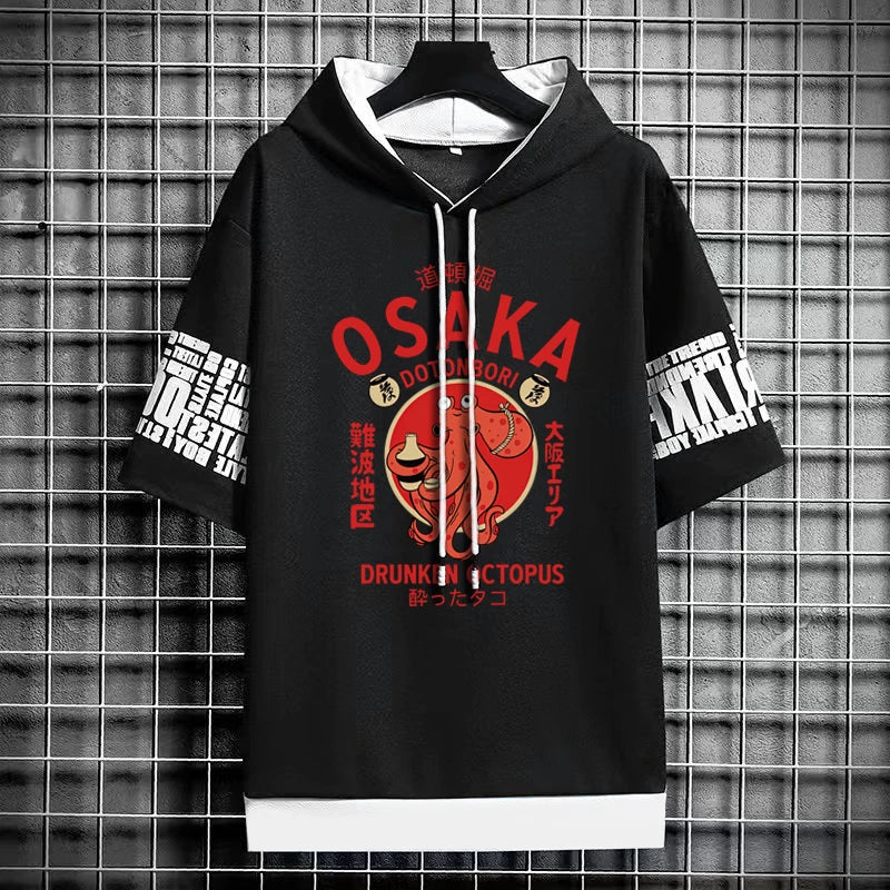 Osaka Dotonbori Octopus Hooded T-Shirt - Japanese Streetwear