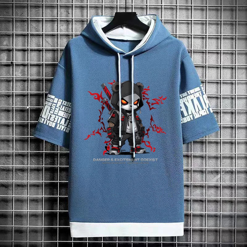 Men's Harajuku Hooded T-Shirt - Korean Fashion Streetwear
