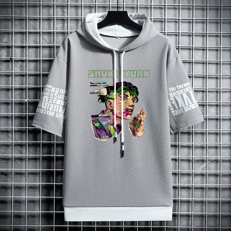 Men's Streetwear Hooded T-Shirt - Graphic Anime Print