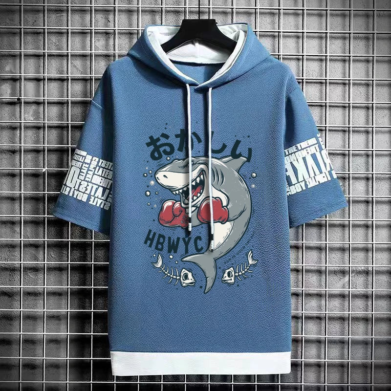 Trendy Men's Cartoon Hooded T-Shirt - Winter Streetwear Top