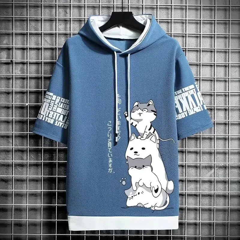 Summer Men's Hooded T-Shirt - Casual Harajuku Streetwear