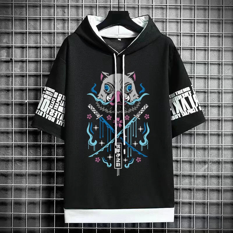 Men's Winter T-Shirt - Hooded Short Sleeve Streetwear