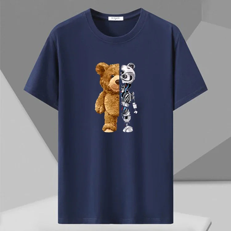 Men's Cotton Bear Printed T-Shirt - Summer Loose Fit Tee