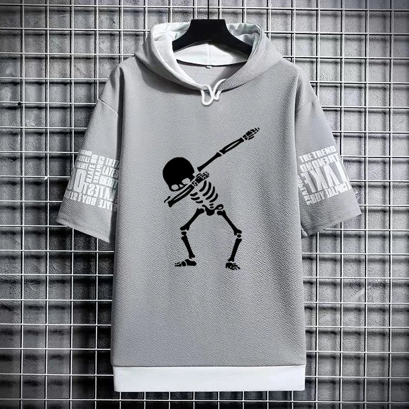 Men's Winter Hooded T-Shirt - Skull Graphic Streetwear