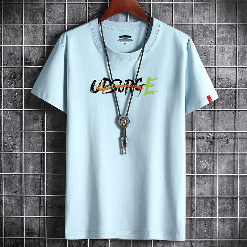 Men's Cotton T-Shirt - Letter Printed Gym Streetwear Tee