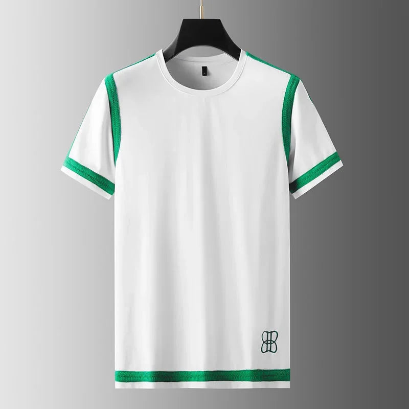 Men's Luxury Green Ribbon Embroidered Short Sleeve T-Shirt