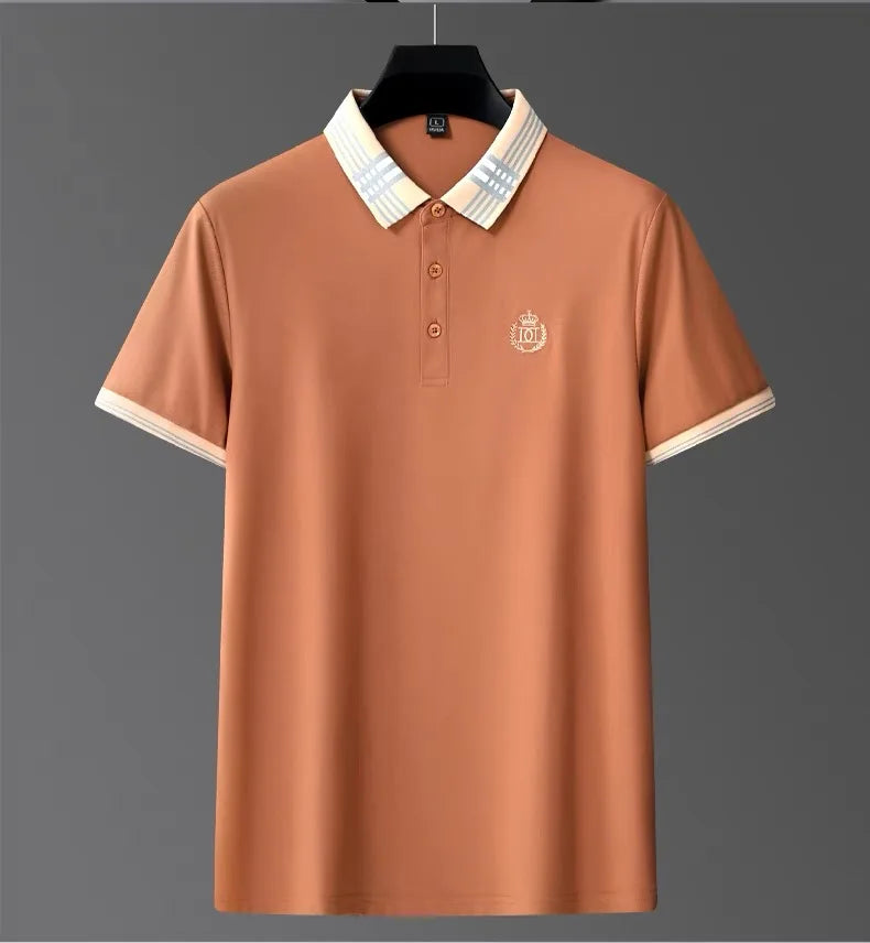 Men's Summer Polo T-Shirt - Crown Embroidered Casual Top