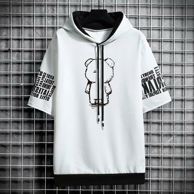 Men's Streetwear Hooded T-Shirt - Winter Graphic Print Tee