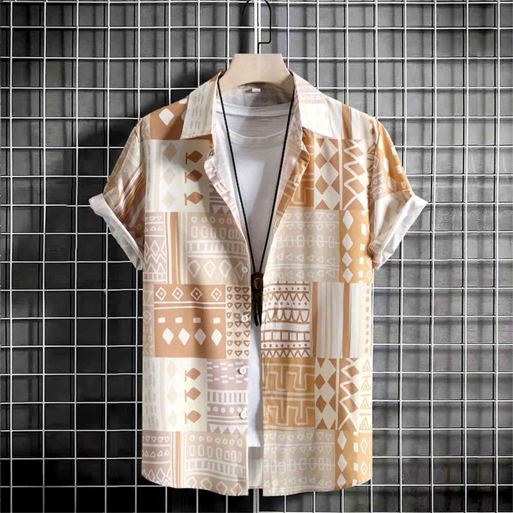 Striped Men's Hawaiian T-Shirt - Loose & Breathable Tee
