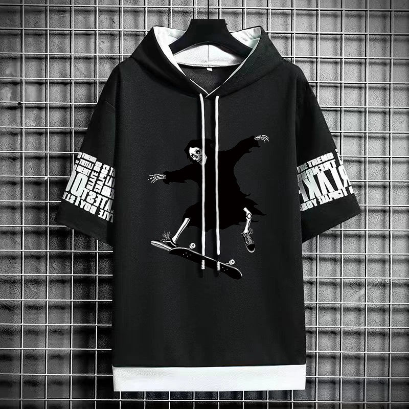 Men's Winter Hooded Skeleton Print T-Shirt - Harajuku Tee