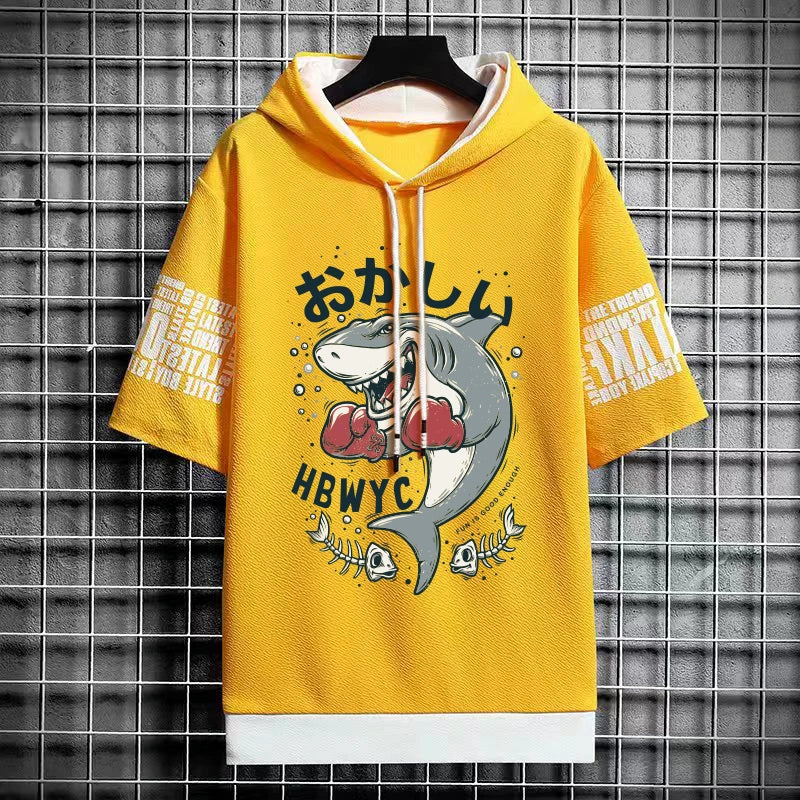 Trendy Men's Cartoon Hooded T-Shirt - Winter Streetwear Top