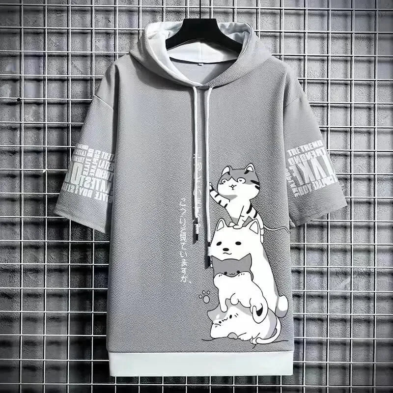 Summer Men's Hooded T-Shirt - Casual Harajuku Streetwear