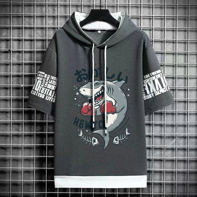 Trendy Men's Cartoon Hooded T-Shirt - Winter Streetwear Top