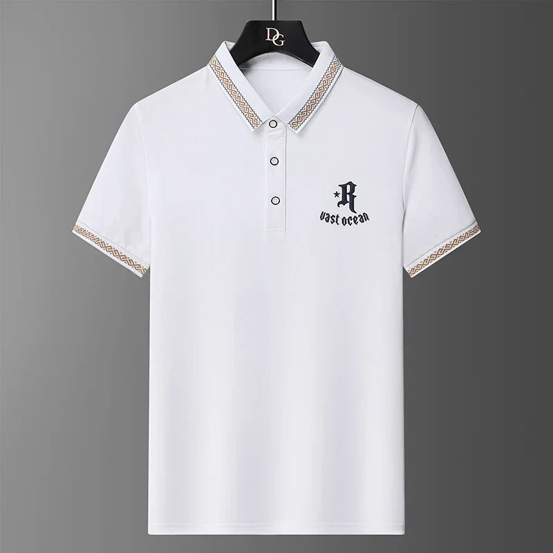 Men's Summer Embroidered Polo T-Shirt - Slim Fit Casual Top