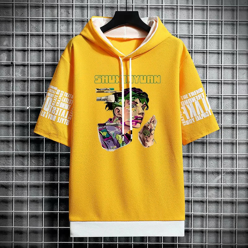 Men's Streetwear Hooded T-Shirt - Graphic Anime Print