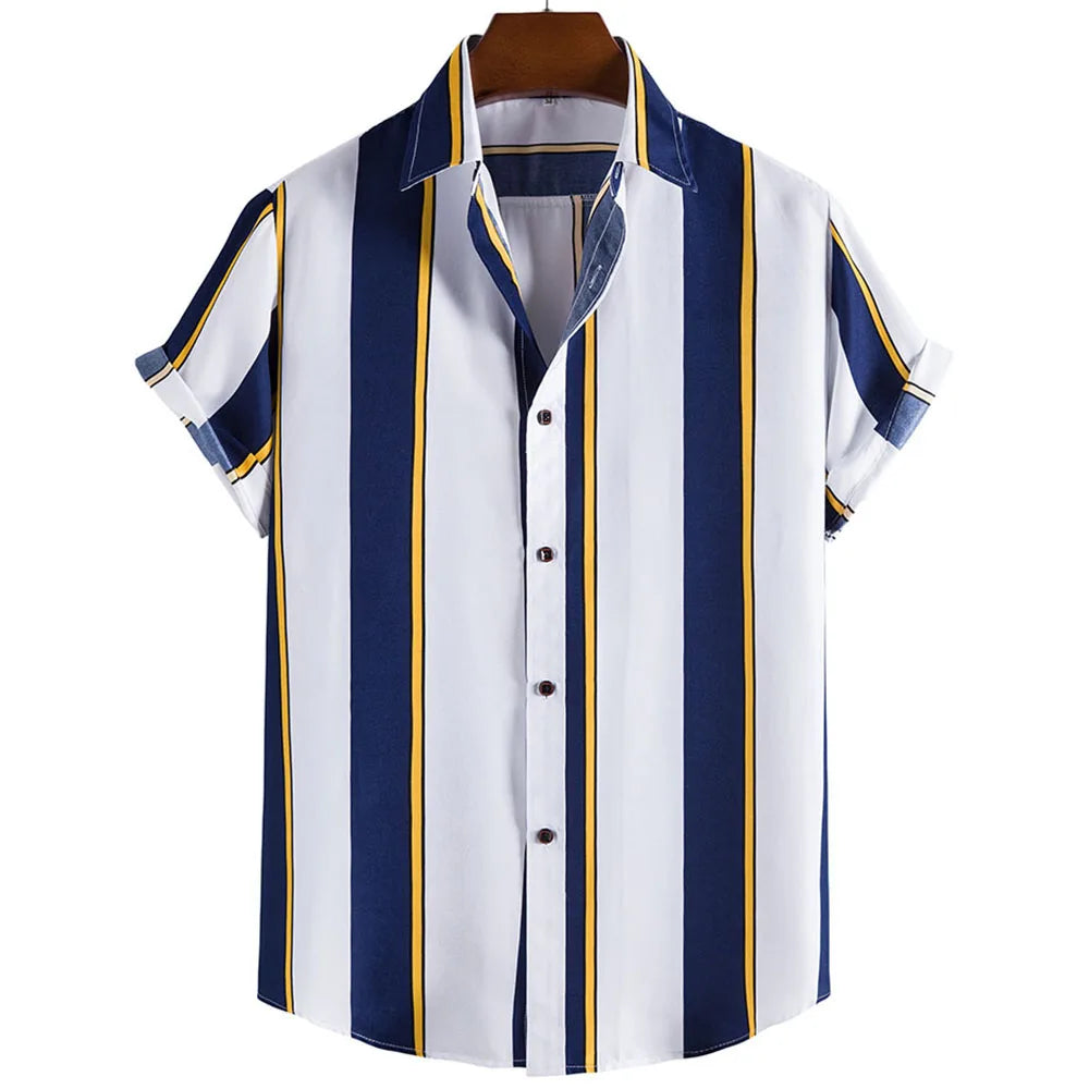Men's Striped Hawaiian T-Shirt - Loose & Breathable Tee