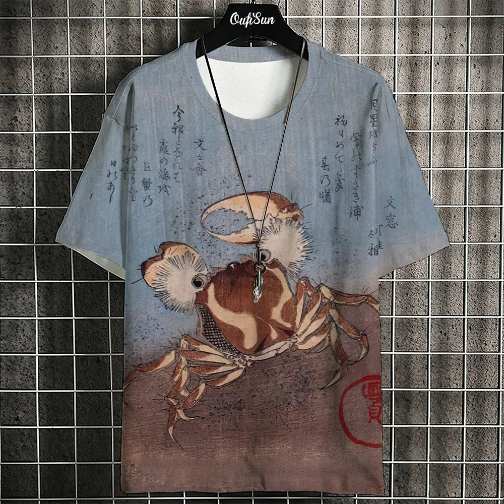 Japanese Style Men's T-Shirt - Summer Short Sleeve Print Tee
