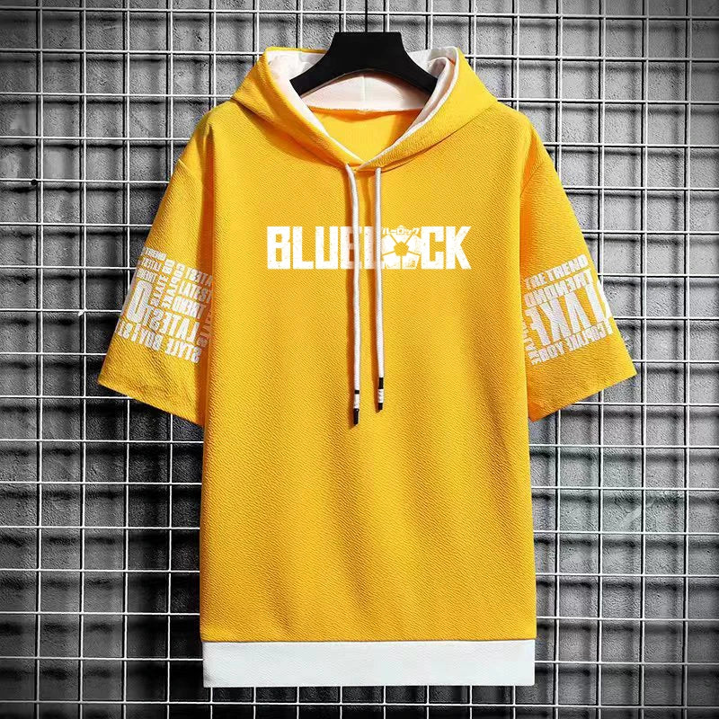 Men's Blue Lock Anime T-Shirt - Hooded Short Sleeve Tee
