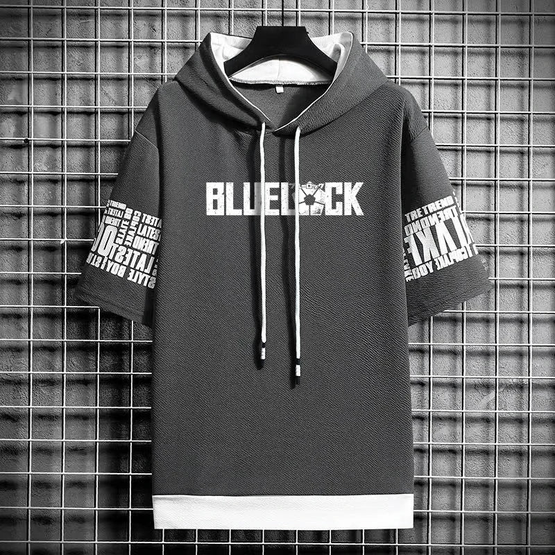 Men's Blue Lock Anime T-Shirt - Hooded Short Sleeve Tee