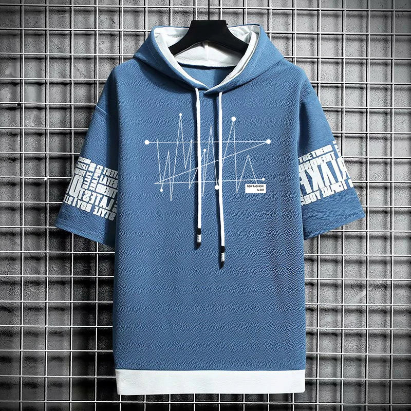 Men's Winter Hooded T-Shirt - Stylish Graphic Streetwear