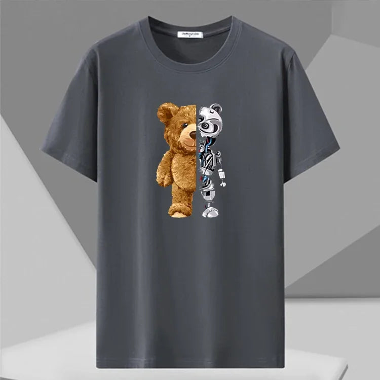 Men's Cotton Bear Printed T-Shirt - Summer Loose Fit Tee