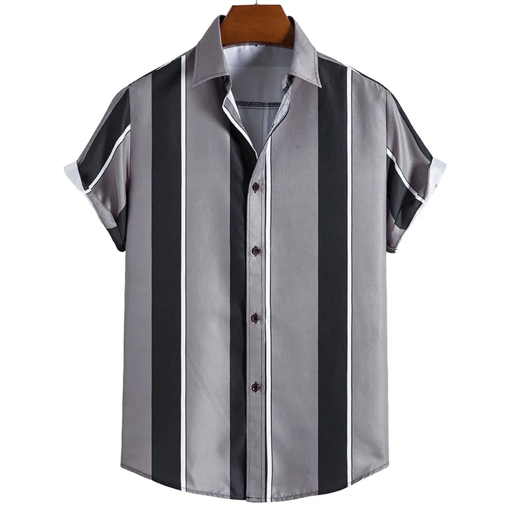 Men's Striped Hawaiian T-Shirt - Loose & Breathable Tee