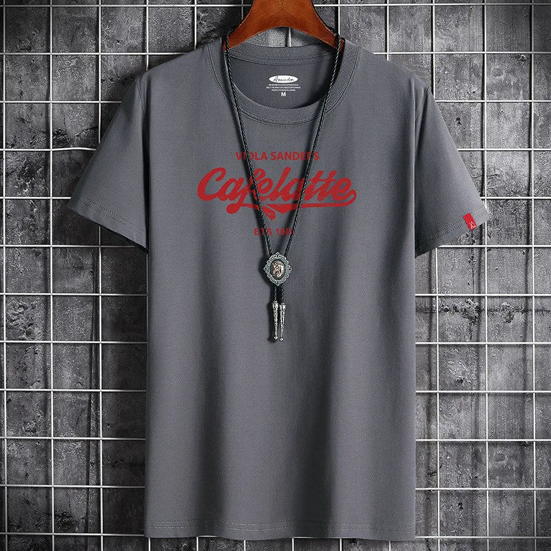 Men's Summer Cafelatte Letter Print T-Shirt - Streetwear Tee