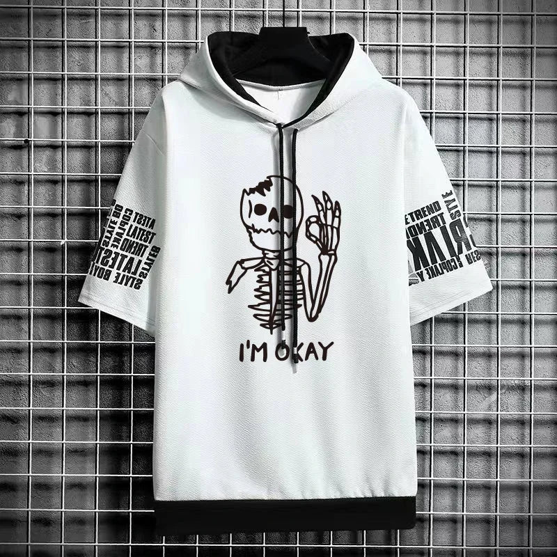Winter Men's Hooded T-Shirt - Harajuku Skull Print Style