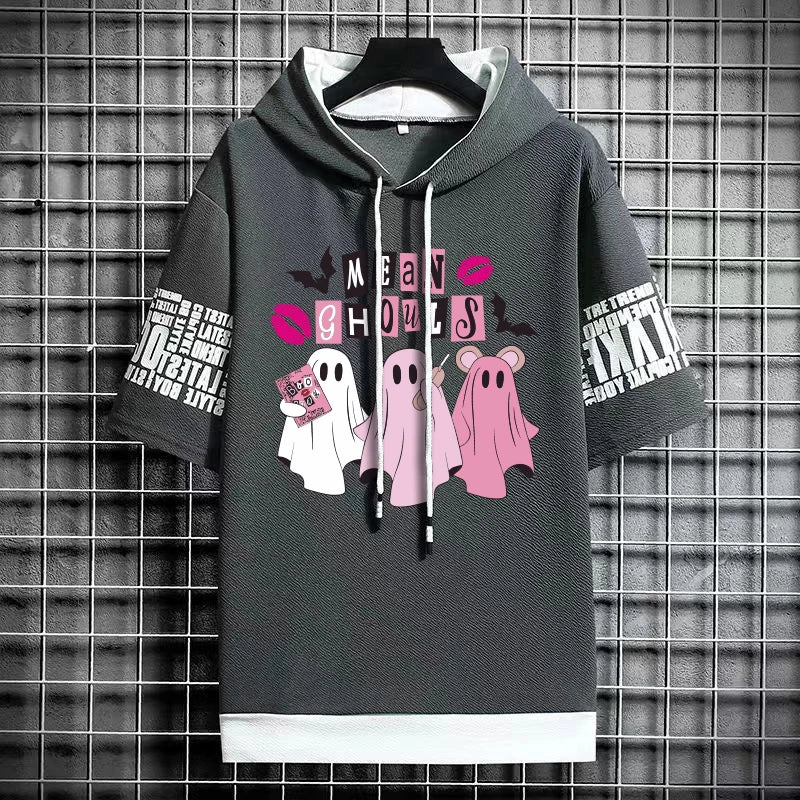 Men's Winter Hooded Graphic T-Shirt - Harajuku Fashion Tee