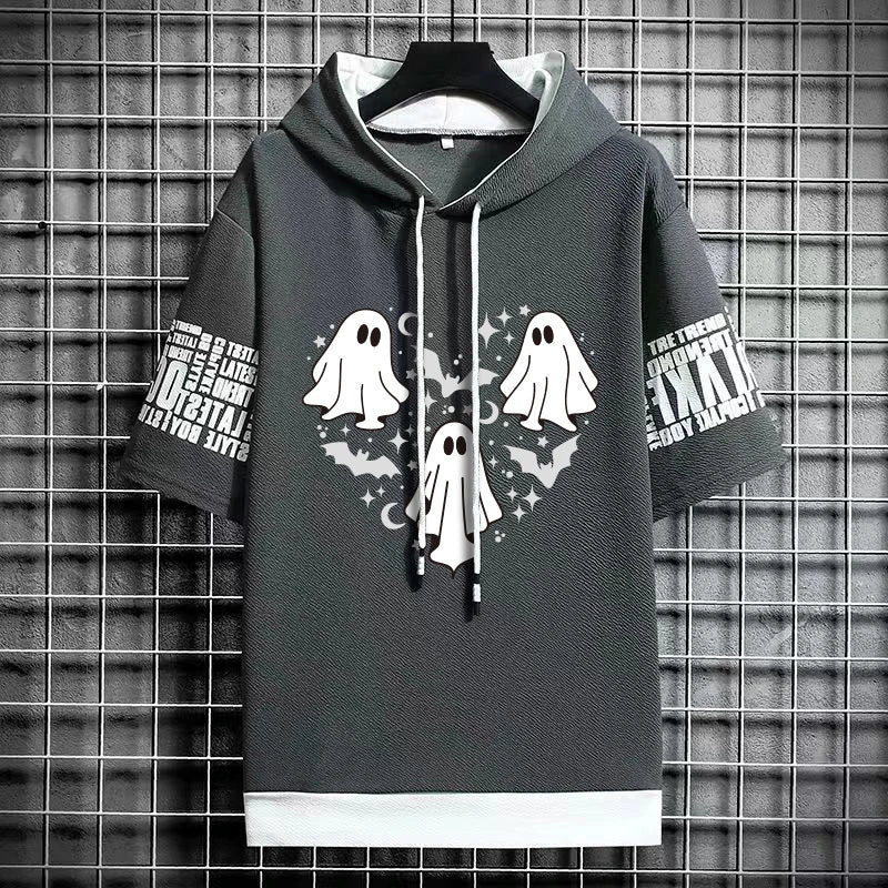 Men's Winter Hooded T-Shirt - Short Sleeve Streetwear Top
