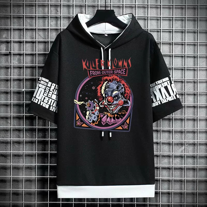Men's Winter Hooded T-Shirt - Streetwear Clown Graphic Tee