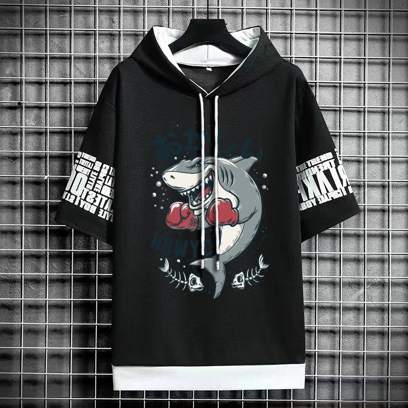 Trendy Men's Cartoon Hooded T-Shirt - Winter Streetwear Top