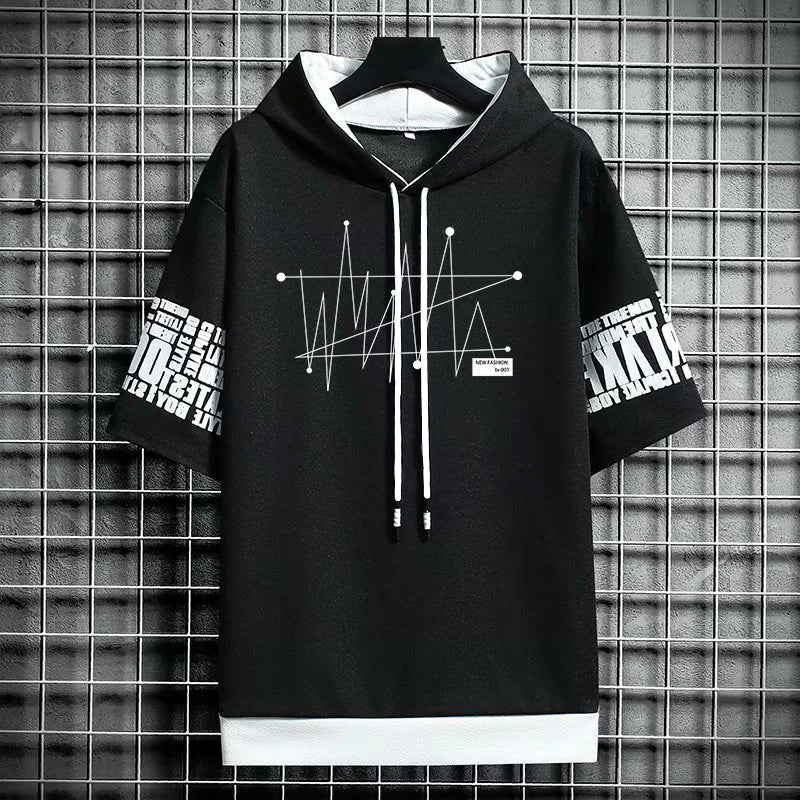 Men's Winter Hooded T-Shirt - Stylish Graphic Streetwear