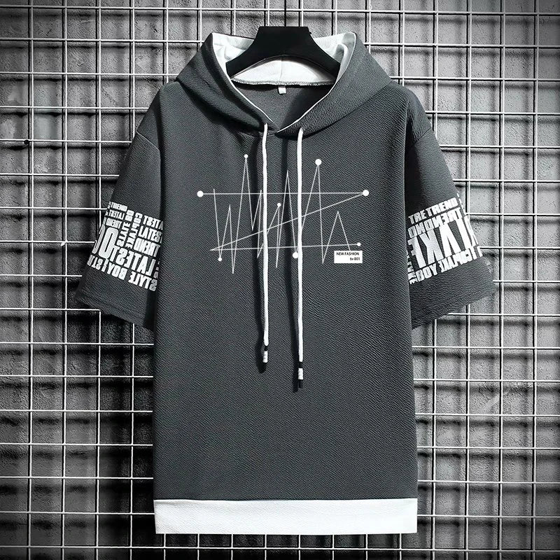Men's Winter Hooded T-Shirt - Stylish Graphic Streetwear