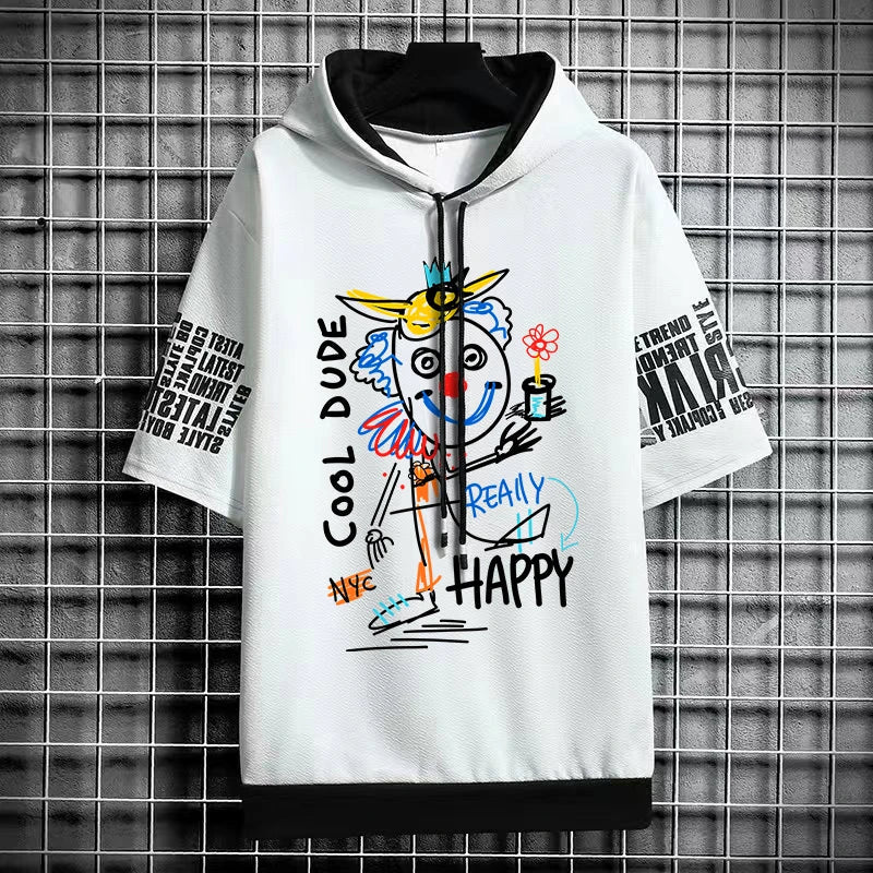 Men's Streetwear Hooded T-Shirt - Winter Graffiti Top