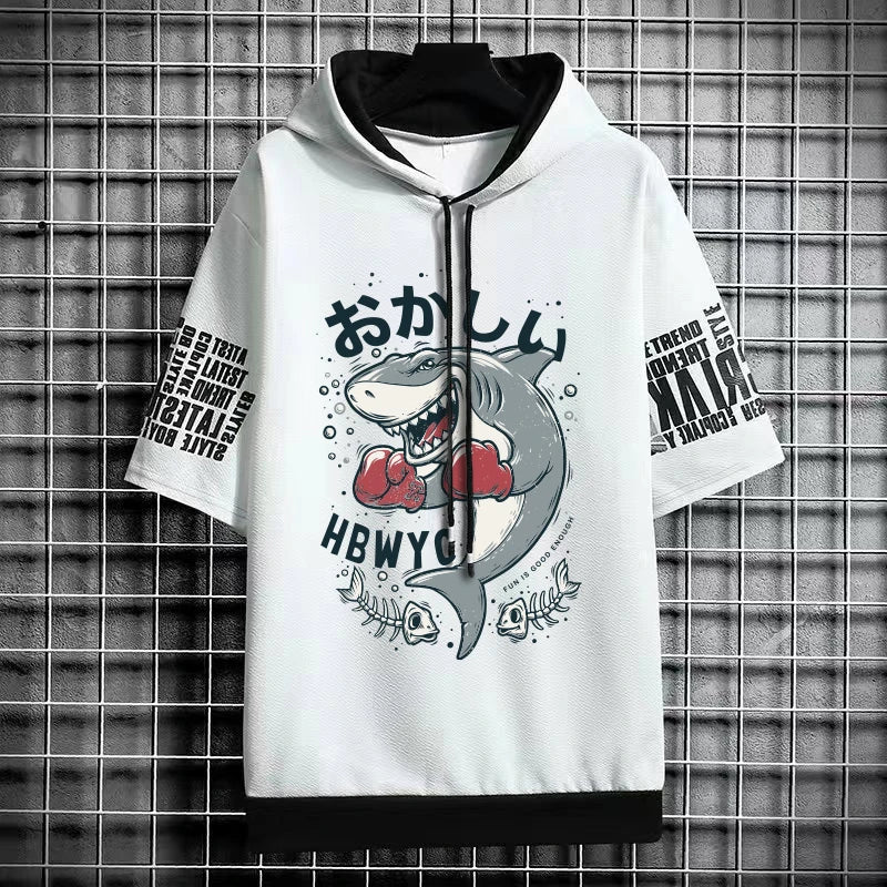 Trendy Men's Cartoon Hooded T-Shirt - Winter Streetwear Top