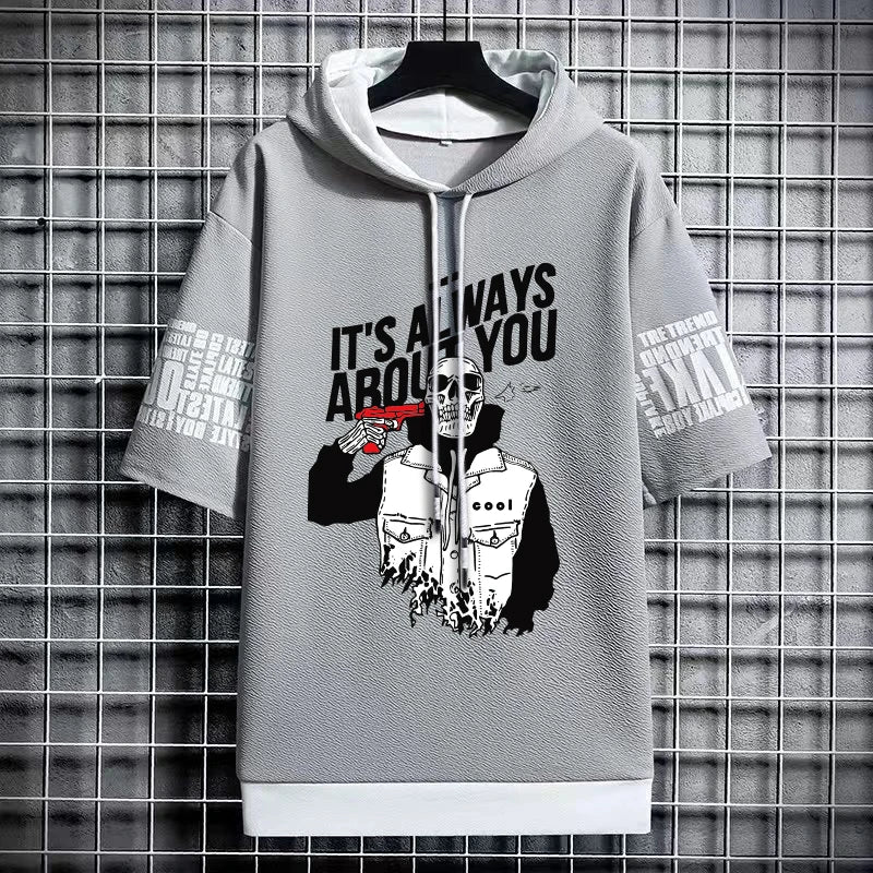 Men's Winter Hooded High Street T-Shirt - Skull Print Tee