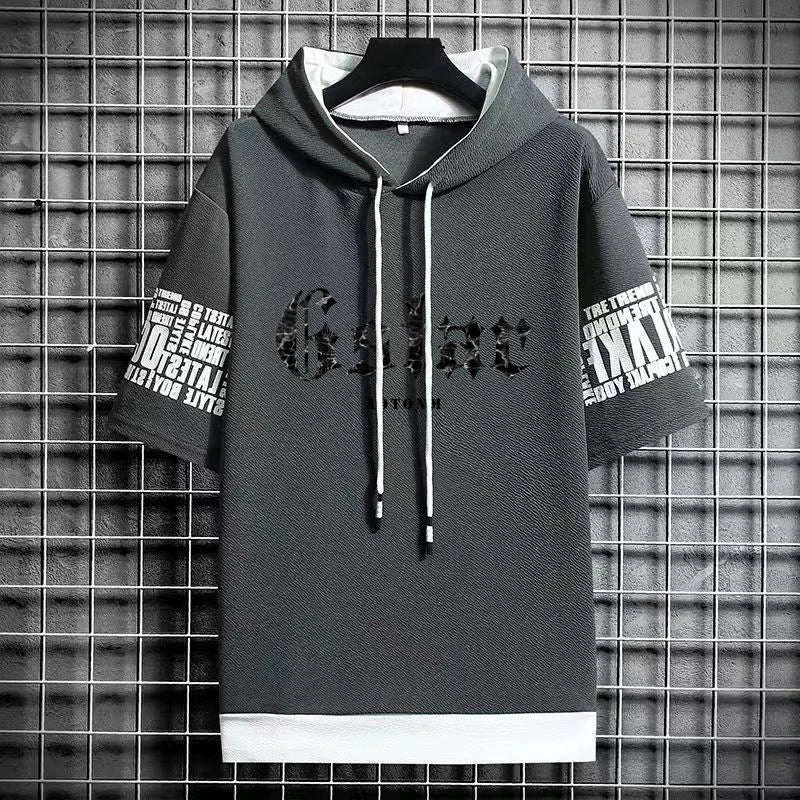 Trendy Men's Hooded T-Shirt - Hip Hop Harajuku Style
