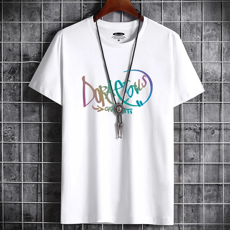 Men's Summer Cotton T-Shirt - Letter Print Casual Tee
