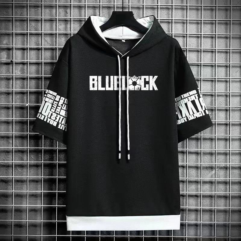 Men's Blue Lock Anime T-Shirt - Hooded Short Sleeve Tee