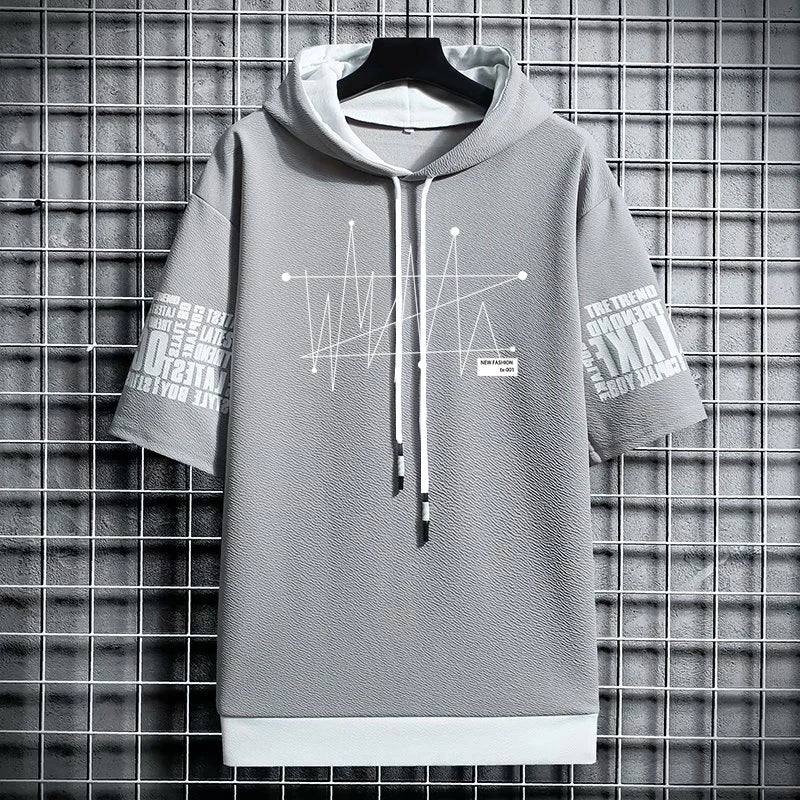 Men's Winter Hooded T-Shirt - Stylish Graphic Streetwear