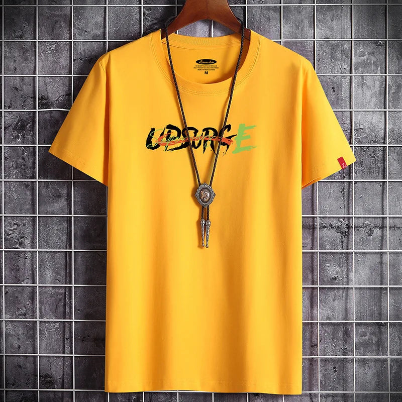 Men's Cotton T-Shirt - Letter Printed Gym Streetwear Tee