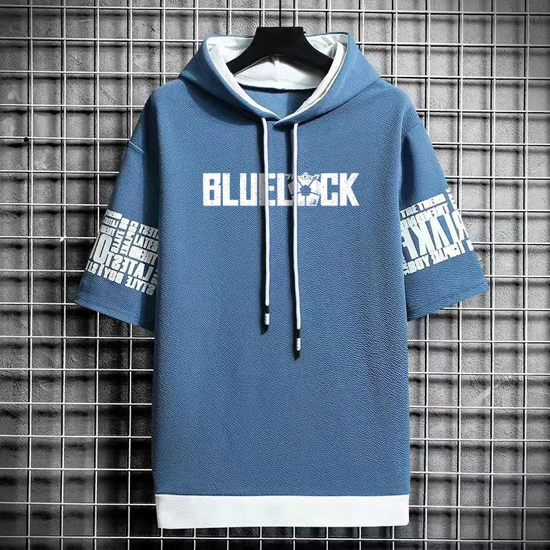 Men's Blue Lock Anime T-Shirt - Hooded Short Sleeve Tee
