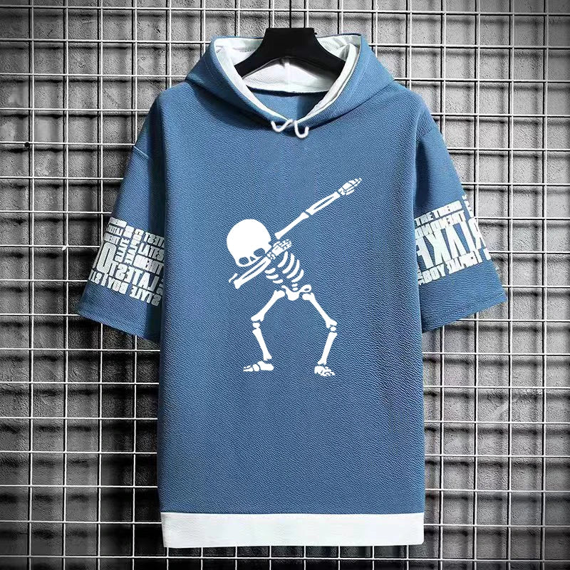 Men's Winter Hooded T-Shirt - Skull Graphic Streetwear