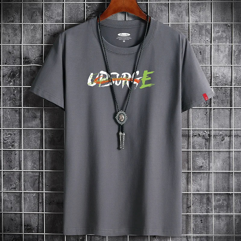 Men's Cotton T-Shirt - Letter Printed Gym Streetwear Tee